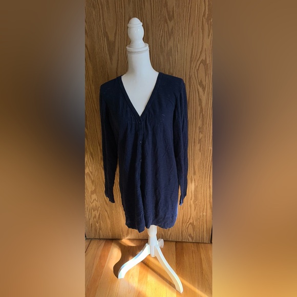 Torrid Navy “Boyfriend” Button - Down Tunic Length Cardigan - Picture 1 of 5